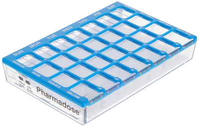 Apothecary Four-a-Day Weekly Pharmadose Medication Organizer (Approximately 6 inches by 4 inches) Colors May Vary