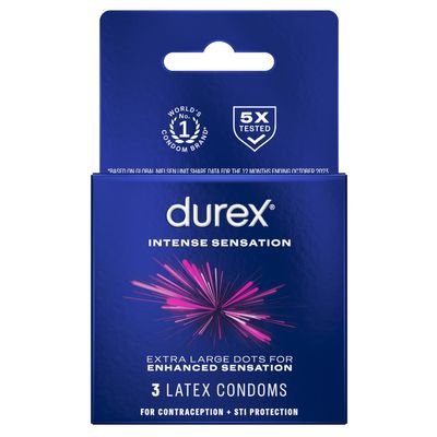 Durex Intense Sensation Extra Large Dots Ultra Fine Lubricated Latex Condoms, 3 Count