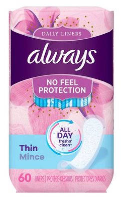 Always Dailies Liners Thin Regular 60 Count
