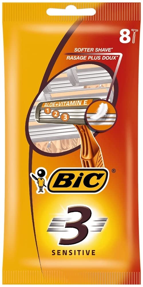 Bic Sensitive 3 E Blades Shaver Mens Razors 8-count (1 Pack)