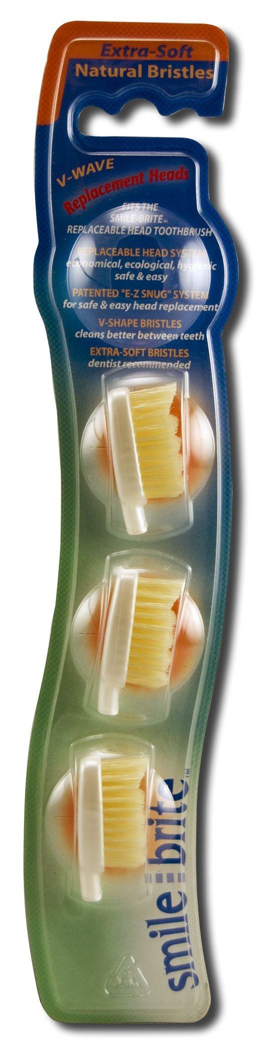 Smile Brite THRBR0013 V-Wave Replacement Heads for Natural Extra Soft Toothbrush, 3 Count
