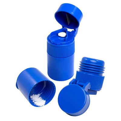 EZY DOSE 3 Compartment Pill Crusher, Cutter and Grinder, Daily Usage, Safely Cut Pills, Vitamins, Tablets, Accurate and Easy Cutting, Stainless Steel Blade, Removable Drinking Cup, Blue, BPA Free.