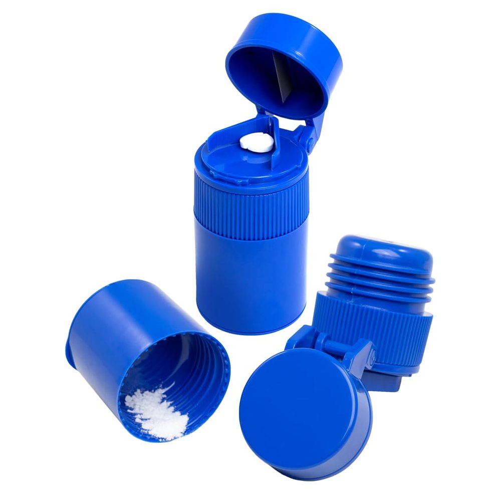 EZY DOSE 3 Compartment Pill Crusher, Cutter and Grinder, Daily Usage, Safely Cut Pills, Vitamins, Tablets, Accurate and Easy Cutting, Stainless Steel Blade, Removable Drinking Cup, Blue, BPA Free.