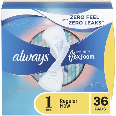 Always Infinity Pads With Wings, Regular Absorbency , 36 count , Pack of 2