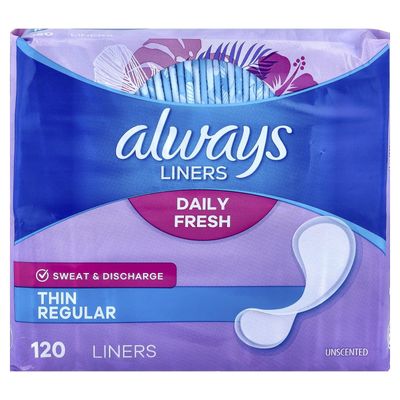 Always Incredibly Thin Regular Daily Liners, wrapped, 120 Count , Pack of 2