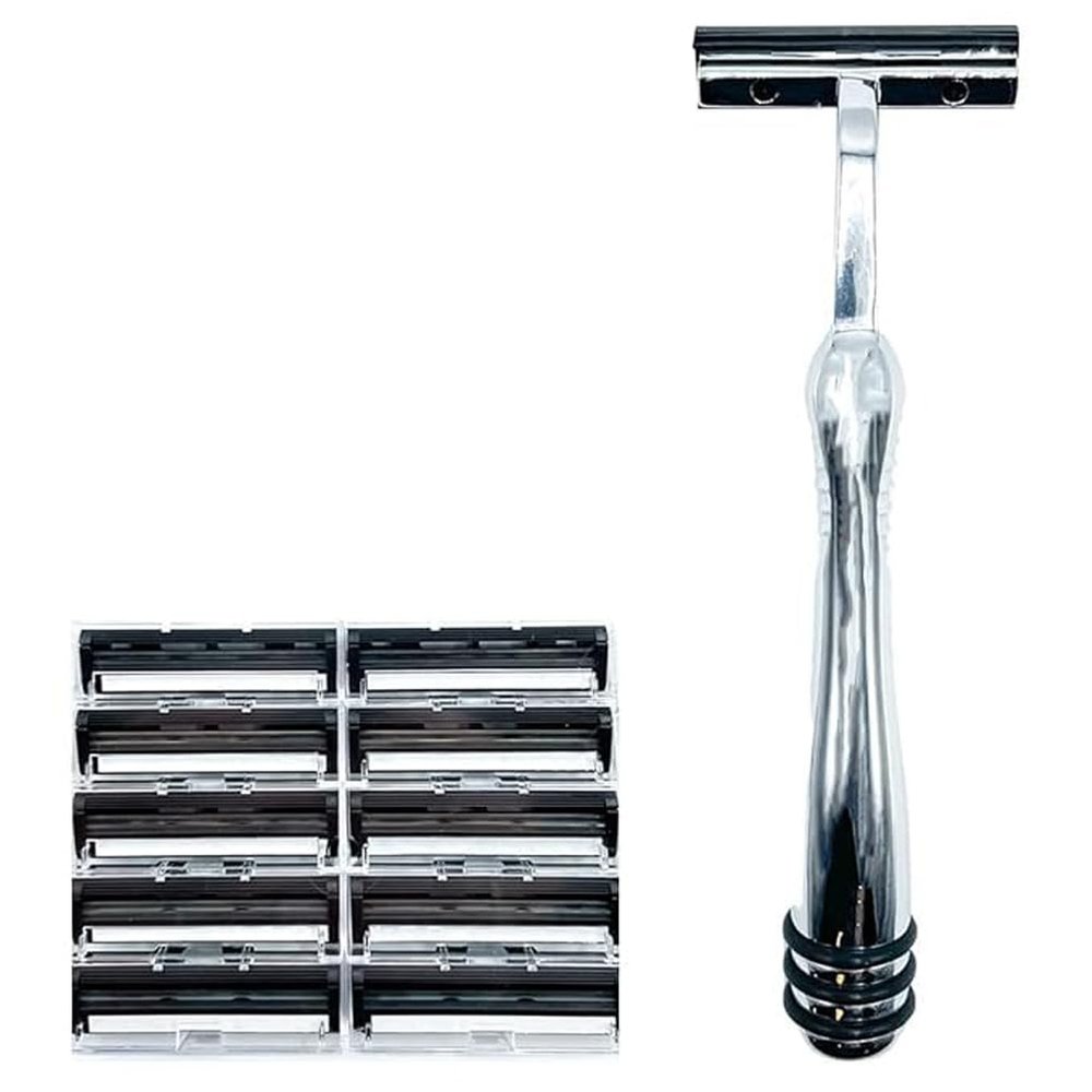 All Metal Trac 2 (Trac II) Compatible Razor and 10 Personna Twin Blade Cartriges