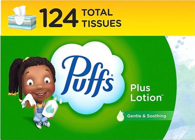 Puffs Plus Lotion Facial Tissues, 1 Family Box, 124 Tissues per Box