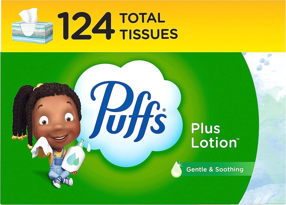 Puffs Plus Lotion Facial Tissues, 1 Family Box, 124 Tissues per Box
