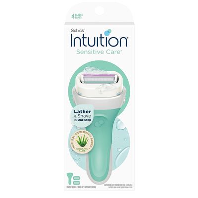 Schick Intuition Sensitive Care Razor for Women - 1 Handle + 2 Cartridge | 4-Blade Razor with Moisturizing Soap | Organic Aloe & Green Tea Extract | Shaving Razor for Sensitive Skin