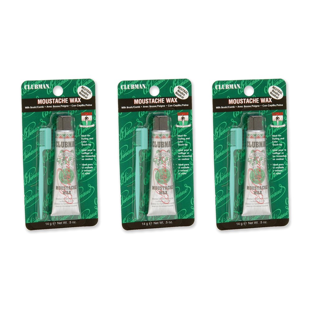 Clubman Pinaud Moustache Wax with Free Brush/Comb Applicator, Neutral, 0.5-Ounce (Pack of 3)