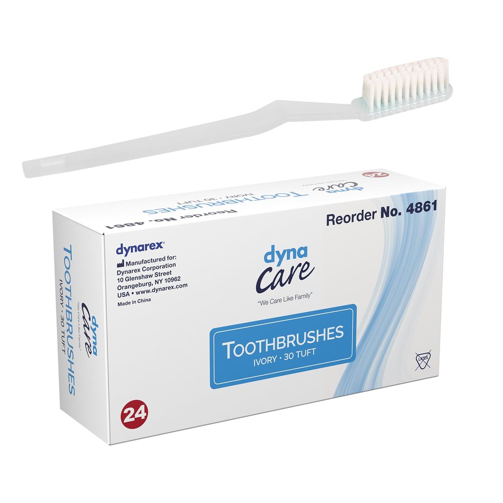 Dynarex Toothbrushes, Adult 30 Tuft, Ivory, 144-Count