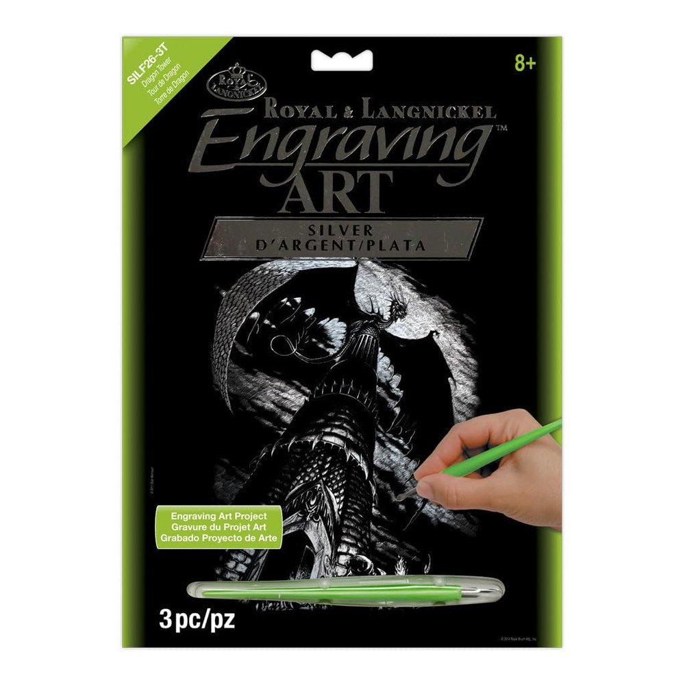 Silver Foil Engraving Art Kit 8""X10""-Dragon Tower