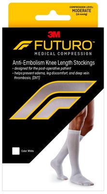Futuro Anti-Embolism Stockings Knee Length Closed Toe, White