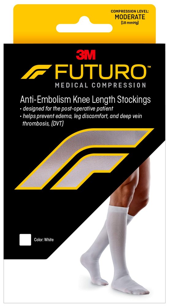 Futuro Anti-Embolism Stockings Knee Length Closed Toe, White