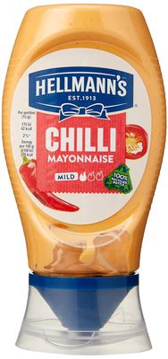 Hellmann's Chilli Mayonnaise Fired by Tabasco Pepper Sauce, 250 ml, Red & Cream