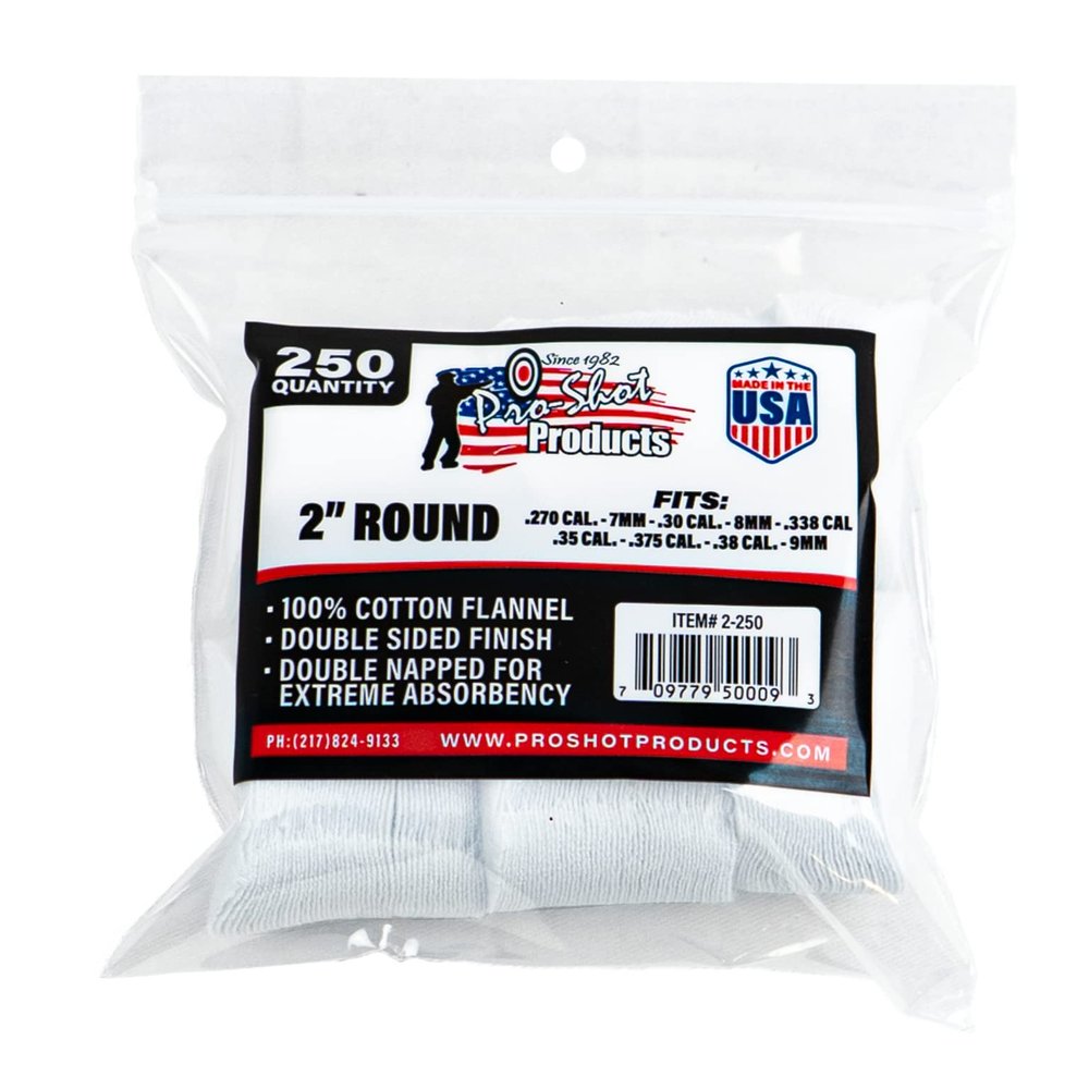 2 Patches, 250 Count : Pro-Shot Products 100% Cotton Flannel Patches