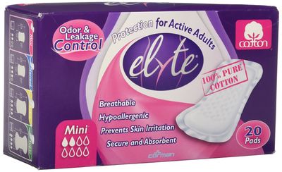 Elyte Light Cotton Incontinence Pads - Mini - 4 in x 8 in - 20 Pack