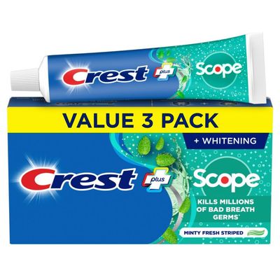 Crest Complete Whitening Plus Scope Toothpaste - Minty Fresh, Net Wt. 6.2 oz(175 g) (Pack of 3)