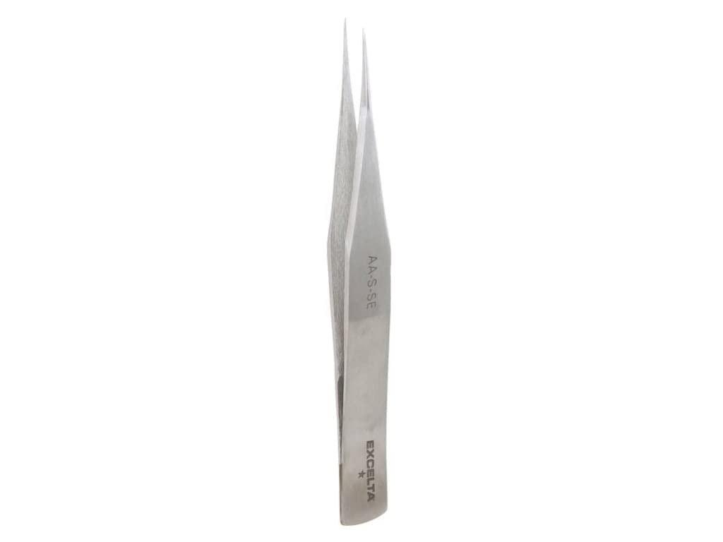 Excelta - AA-S-SE - Tweezers - Medium Point - Straight - One Star - SS, 0.06" Height, 0.443" Wide, 5" Length