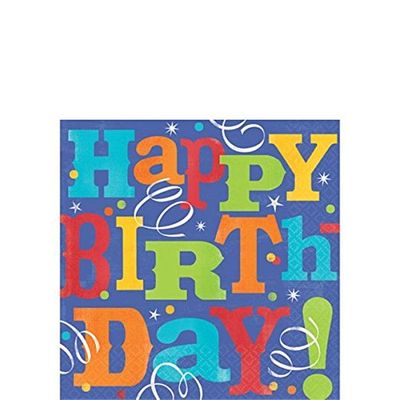 Colorful Birthday Fever Beverage Napkins , Pack of 16, Multi , 5" x 5" Tissue