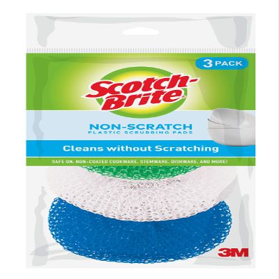 3M 215FW Scotch-Brite Multi-Purpose Plastic Scrubbing Pads, 3 Count, Assorted Colors
