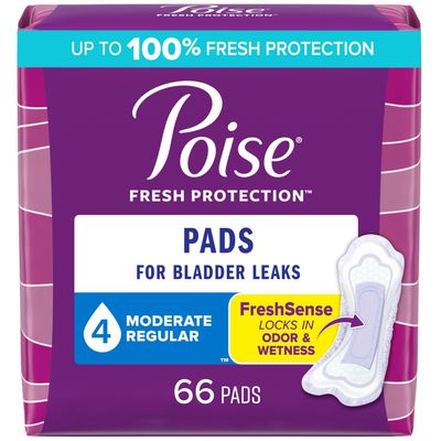 Poise Incontinence Pads, Moderate Absorbency, Regular, 66 Count