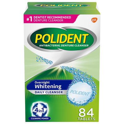 Denture Cleanser Antibacterial Overnight Whitening Triple Mint Freshness, 84 tabs