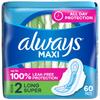 Always Maxi Size 2 Long Pads with Wings, Super Absorbency, Unscented, 60 Count,Packaging May Vary view 1