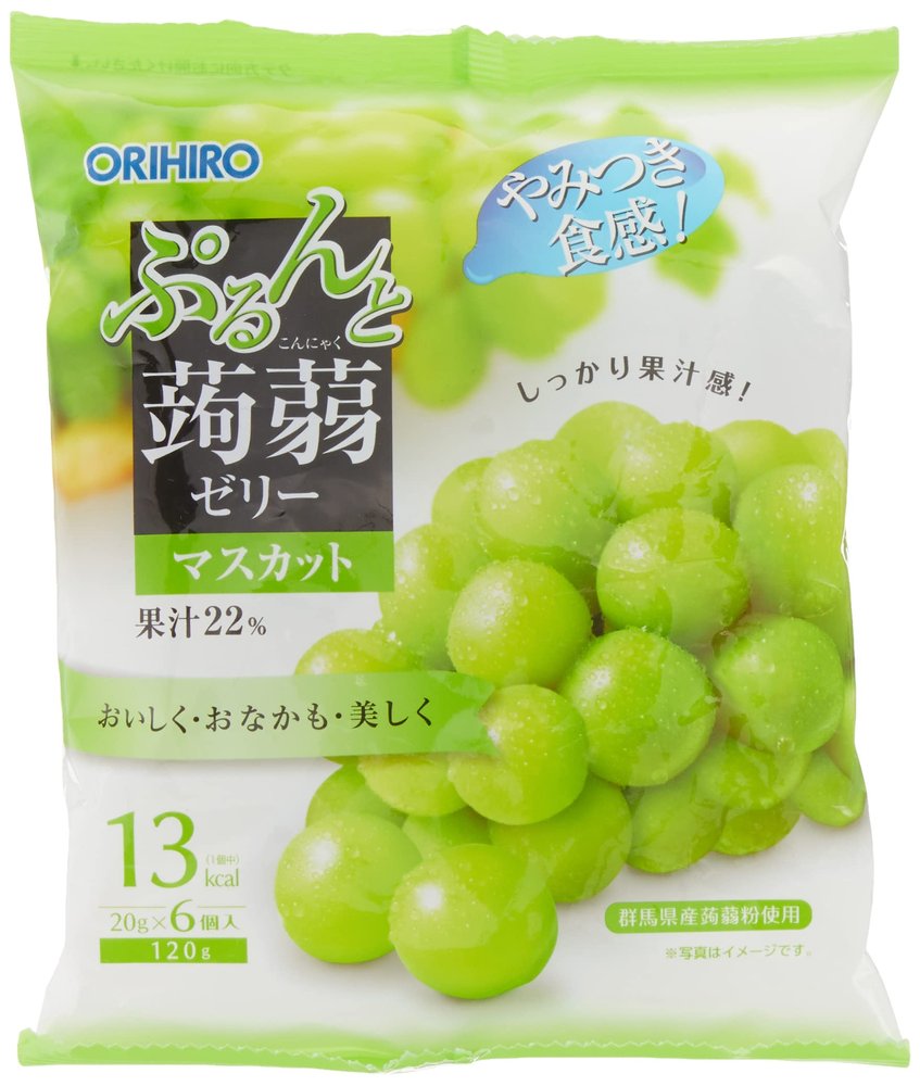 Orihiro Purunto Konnyaku Jelly Muscat, 120 g (20g x 6 packs) | Made in Japan | Japanese Jelly