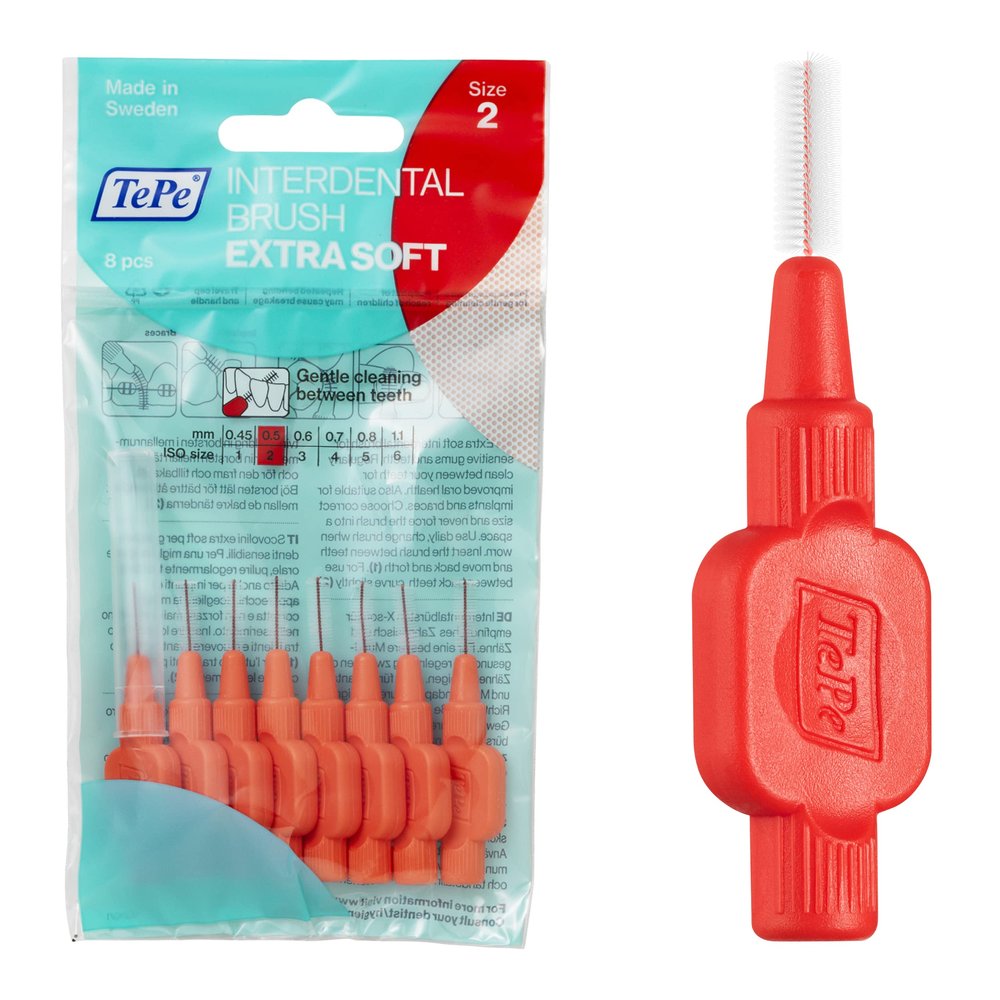 Tepe Interdental Brush, Lt Red X Soft - 0.5mm (8 Pieces/Packet)