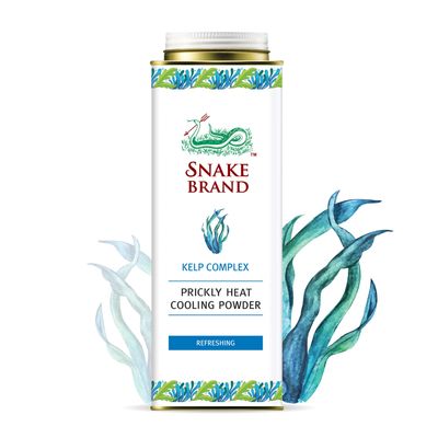 Snake Brand Prickly Heat Cooling Powder Kelp Complex 300g Instant Cooling, Heat Rash Relief Talc, Refreshing Ocean Scent
