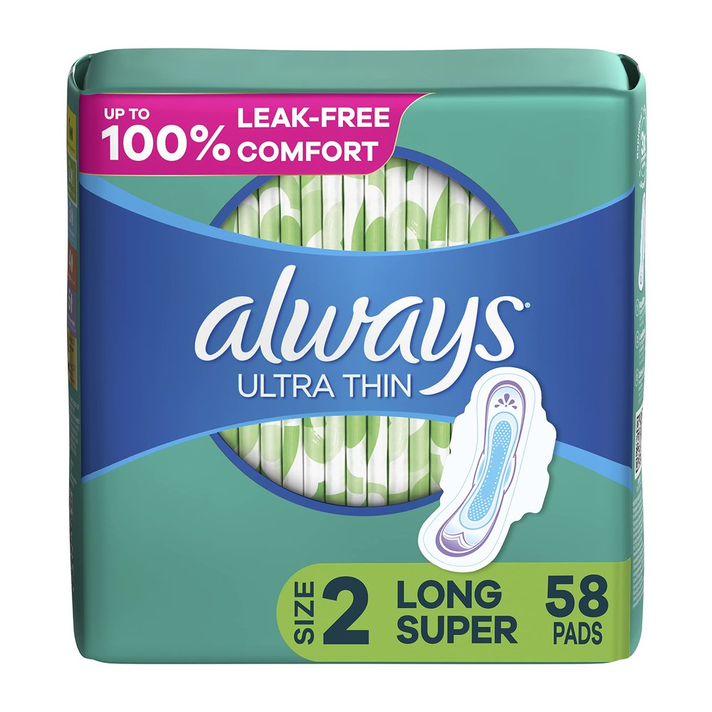 Always Ultra Thin Super Pads, With Wings, 58 Count