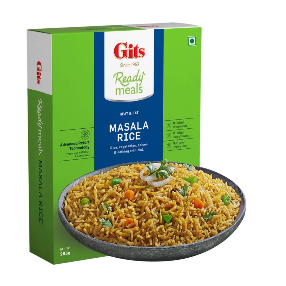 Gits Ready to Eat Masala Rice, Pure Veg Heat and Eat Rice Dish,Microwaveable, 265g