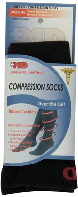 MD USA Ribbed Cotton Compression Socks with Cushion, Black, Medium by MD USA