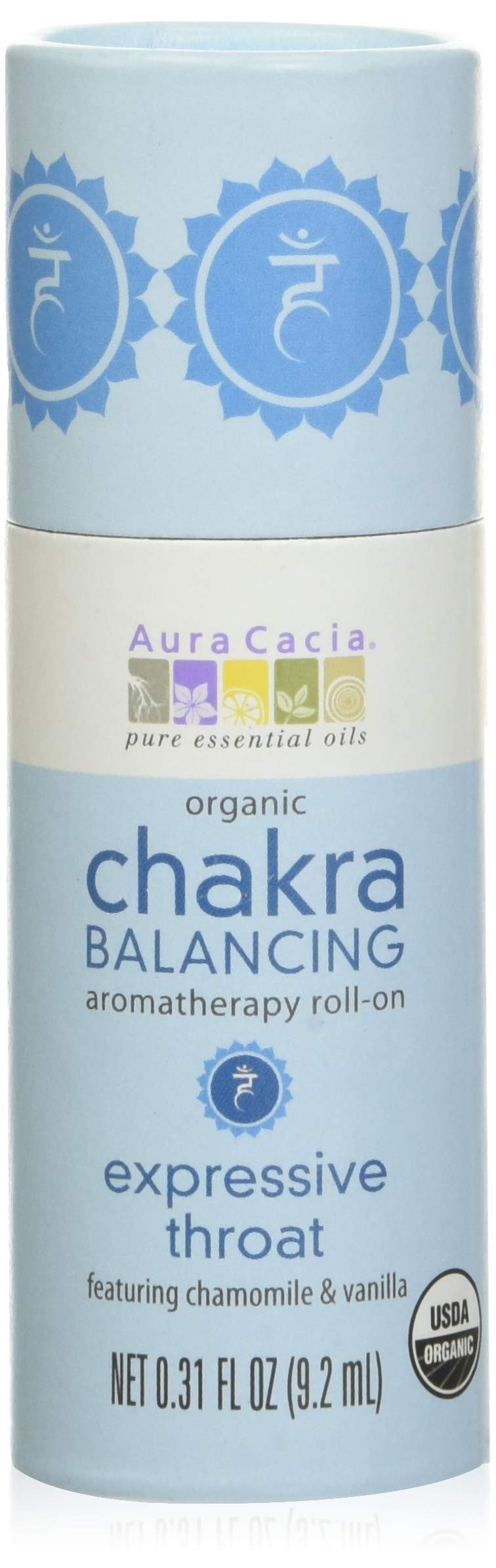 Aura Cacia, Organic Chakra Balancing Aromatherapy Roll-On, Expressive Throat, 0.31 fl oz (9.2 ml)