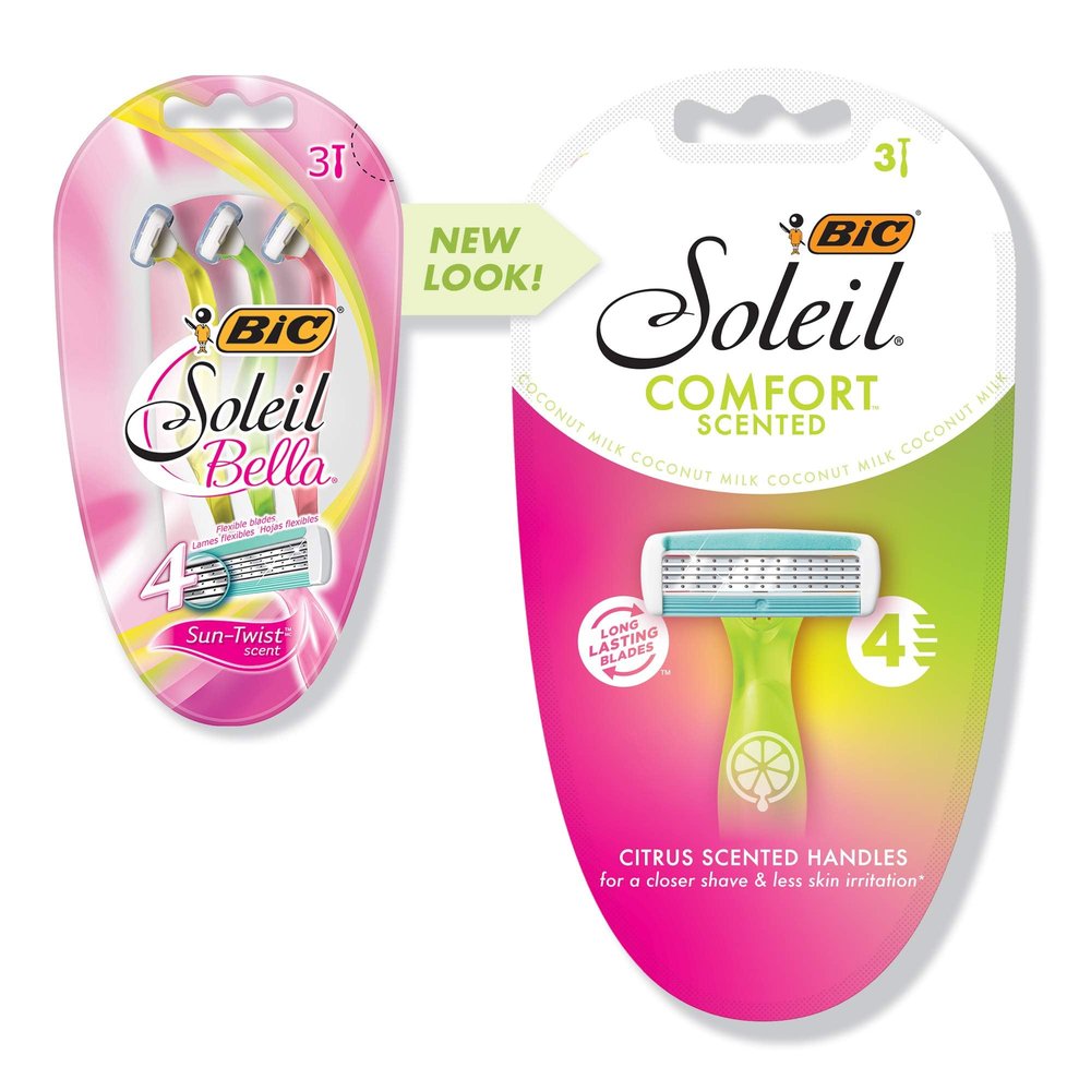 BIC Soleil Bella Scented Disposable Four Blade Shaver, Women, 3 Count Package