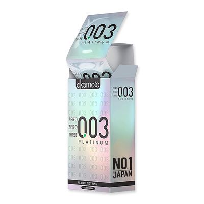 Okamoto Condom | Best 003 Latex Ultra Thin Condoms of Japan| Thinnest Premium Japanese Condoms | Made In Japan | 0.03 mm thin | 003 Platinum (Pack of 1)