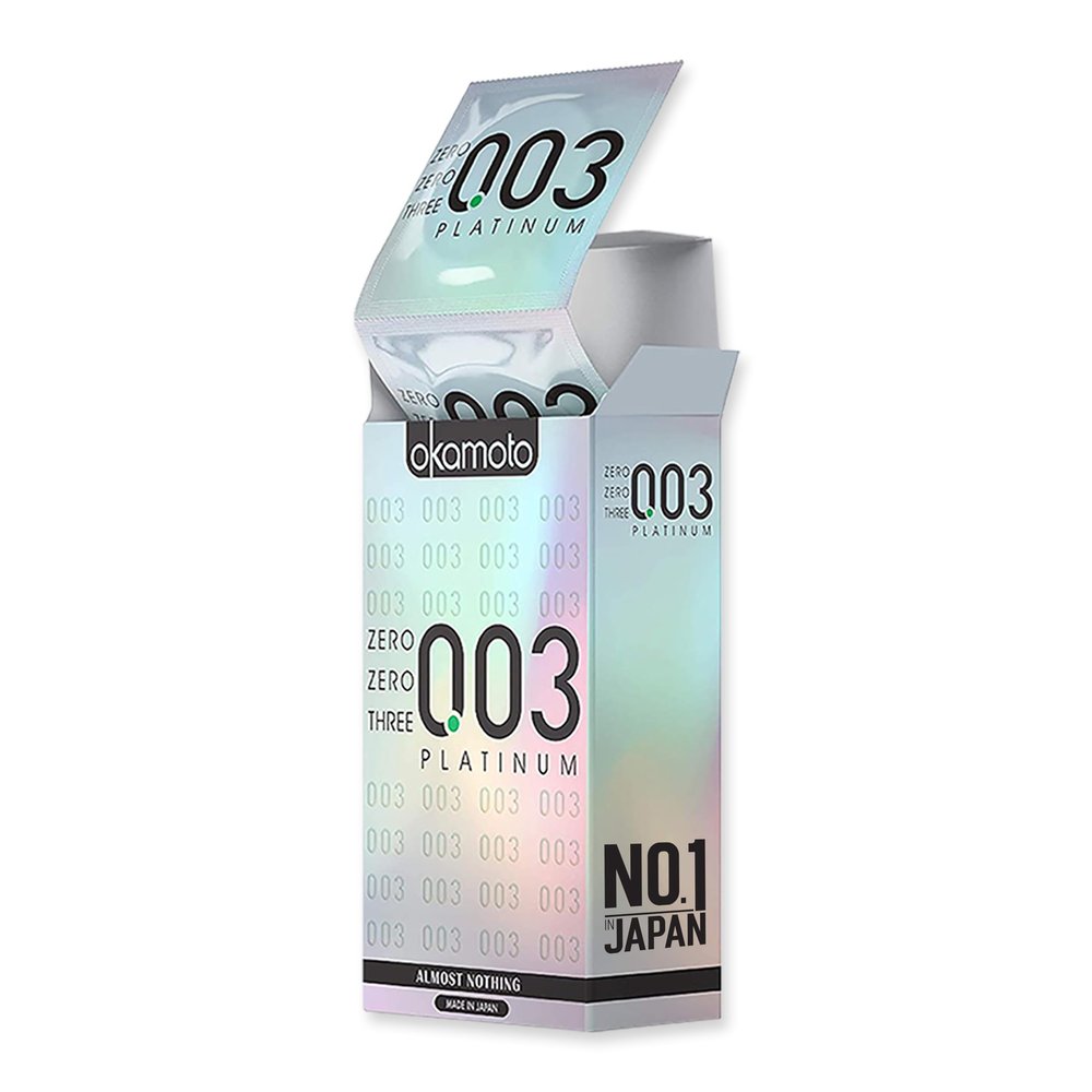 Okamoto Condom | Best 003 Latex Ultra Thin Condoms of Japan| Thinnest Premium Japanese Condoms | Made In Japan | 0.03 mm thin | 003 Platinum (Pack of 1)