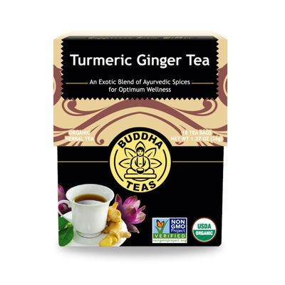 1 Pack : Organic Turmeric Ginger Tea - Kosher, Caffeine-Free, GMO-Free - 18 Bleach-Free Tea Bags