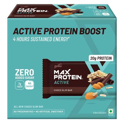RiteBite Max Protein Active Choco Slim 20g Protein Bars [Pack of 6] Protein Blend, Fiber, Vitamins & Minerals , No Preservatives, 100% Veg, No Added Su