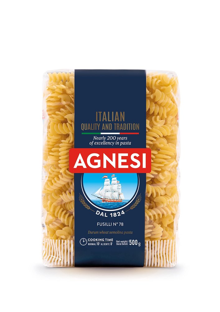 Agnesi Fusilli Pasta, 500g l Imported from Italy l Low Calories l Zero Cholesterol l Zero Salt l No Added Sugar l Durum Wheat l