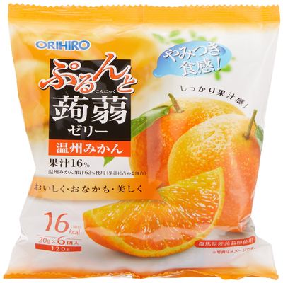 ORIHIRO Purunto and Konjac Jelly Pouch Unshu Mandarin Orange 20g Pouch x 6 Pieces | Made in Japan