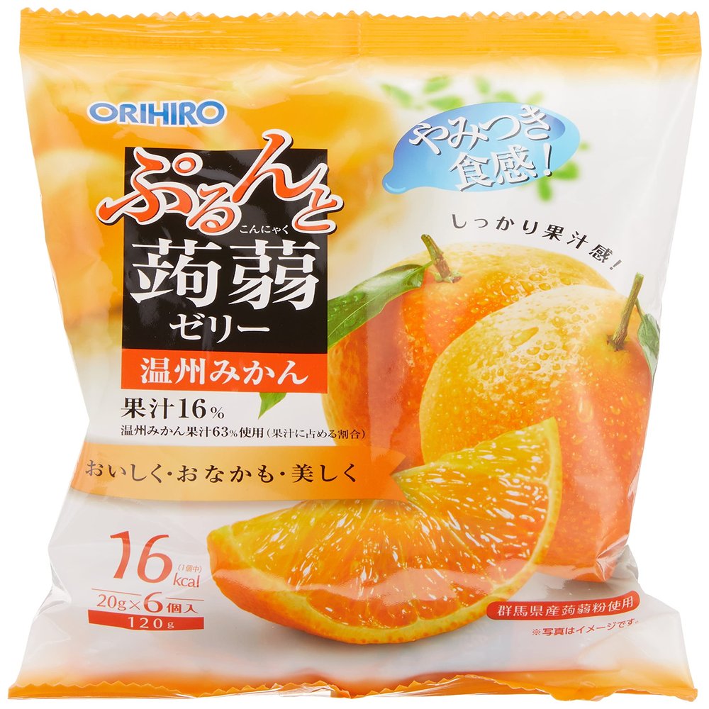 ORIHIRO Purunto and Konjac Jelly Pouch Unshu Mandarin Orange 20g Pouch x 6 Pieces | Made in Japan