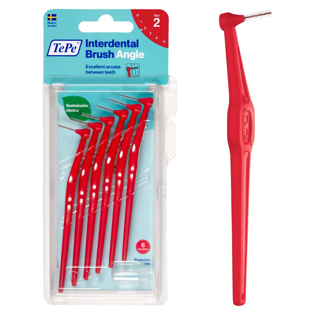 TePe Oral Health Care, Inc. TePe INTERDENTAL BRUSH ANGLE - Red 0.5mm 6 Pack - Recommended by Dentists for Best Oral Health, Healthy Mouth & Gums Between Dental Visits, Prevent Bad Breath and Perio