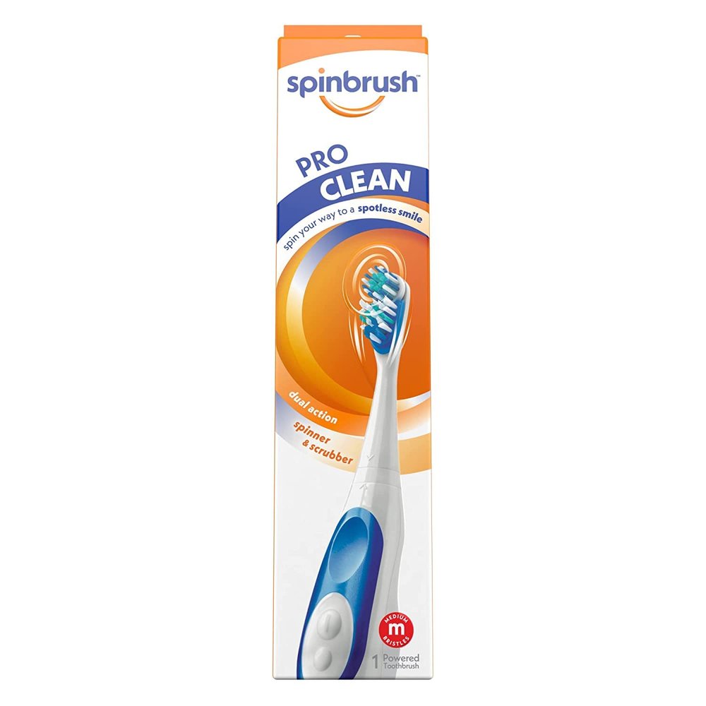 Sprinbrush Pro Clean Battery Powered Toothbrush, Medium, Colors May Vary by Spinbrush