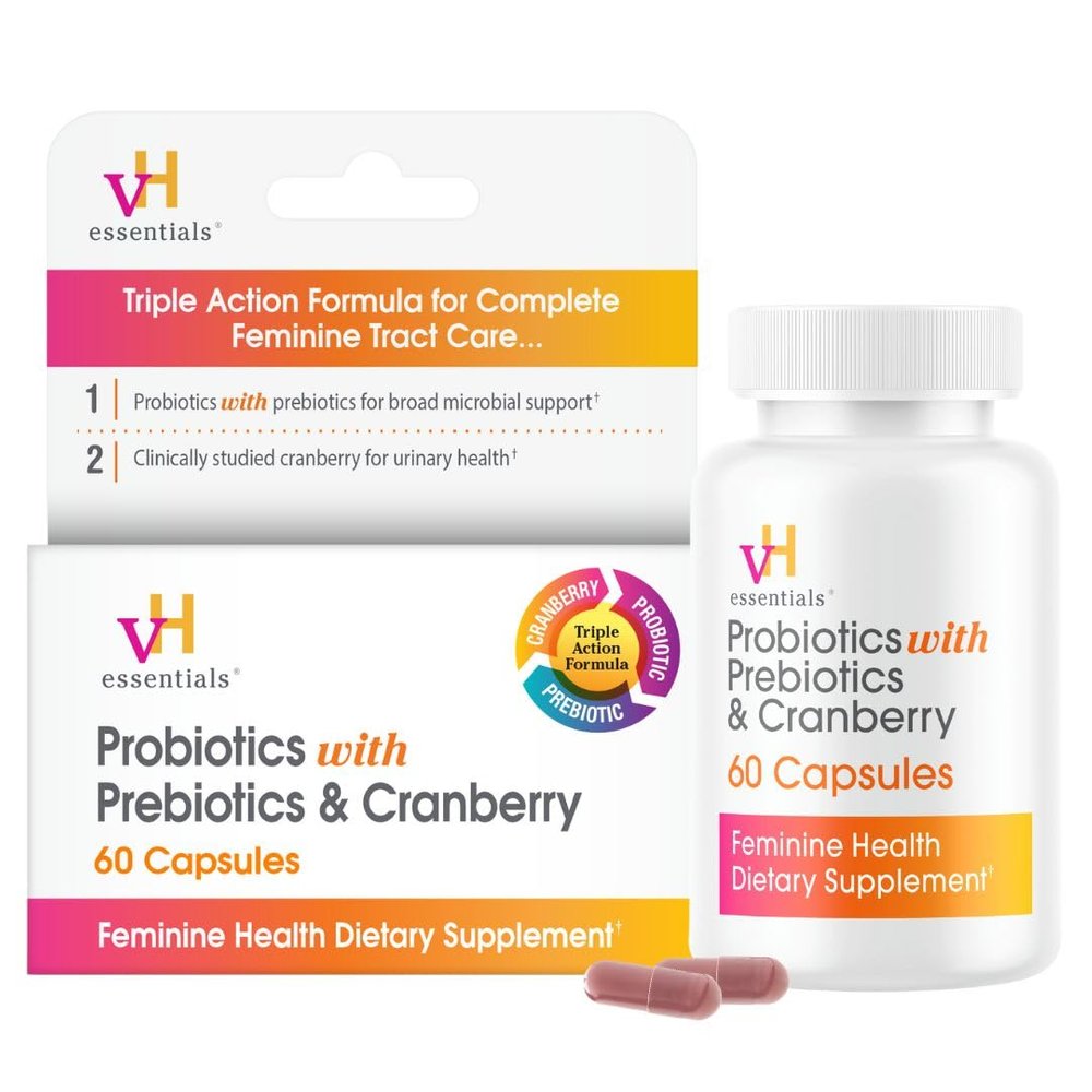 vH essentials Probiotics with Prebiotics and Cranberry Feminine Health Supplement, 60 Count