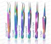 Alluring Rainbow Multi-Color Tweezers for Eyelash Extension (Straight & Strong Curved) view 1