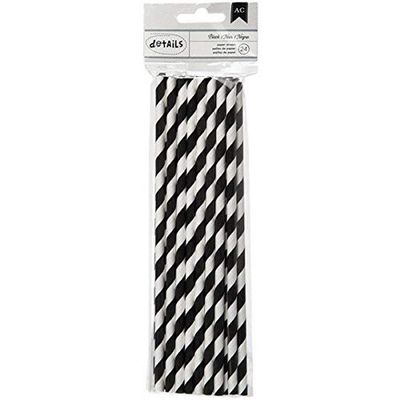 American Crafts 24 Count Lined Paper Straws, Black