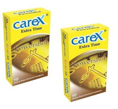 Carex | Powershot Extra Time Condoms Combo Pack | Made in Malaysia | Dotted | Pack Of 2 | 10s each