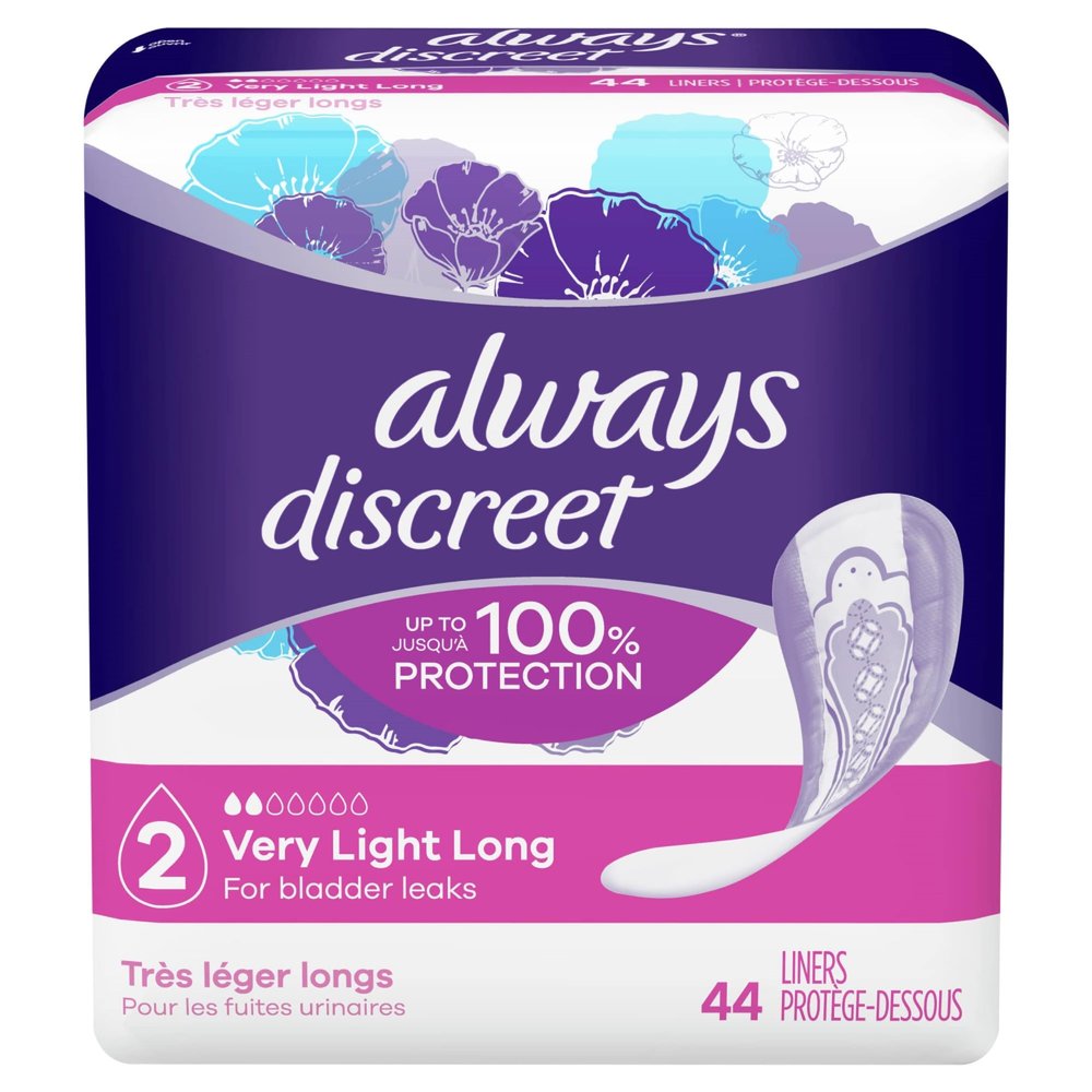 Always Discreet Incontinence Liners for Women, Very Light Absorbency, Long Length , 44 count